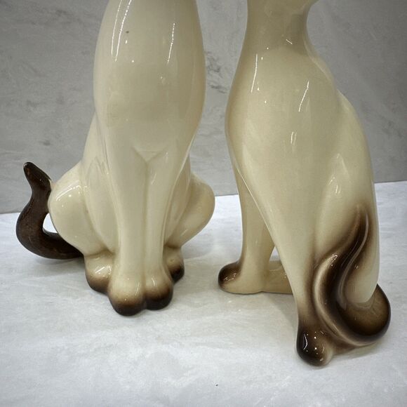 2 Vintage Ceramic Vicki MCM Siamese Cats 7in and 8in Tall Signed Delicate Lovely - Picture 6 of 14